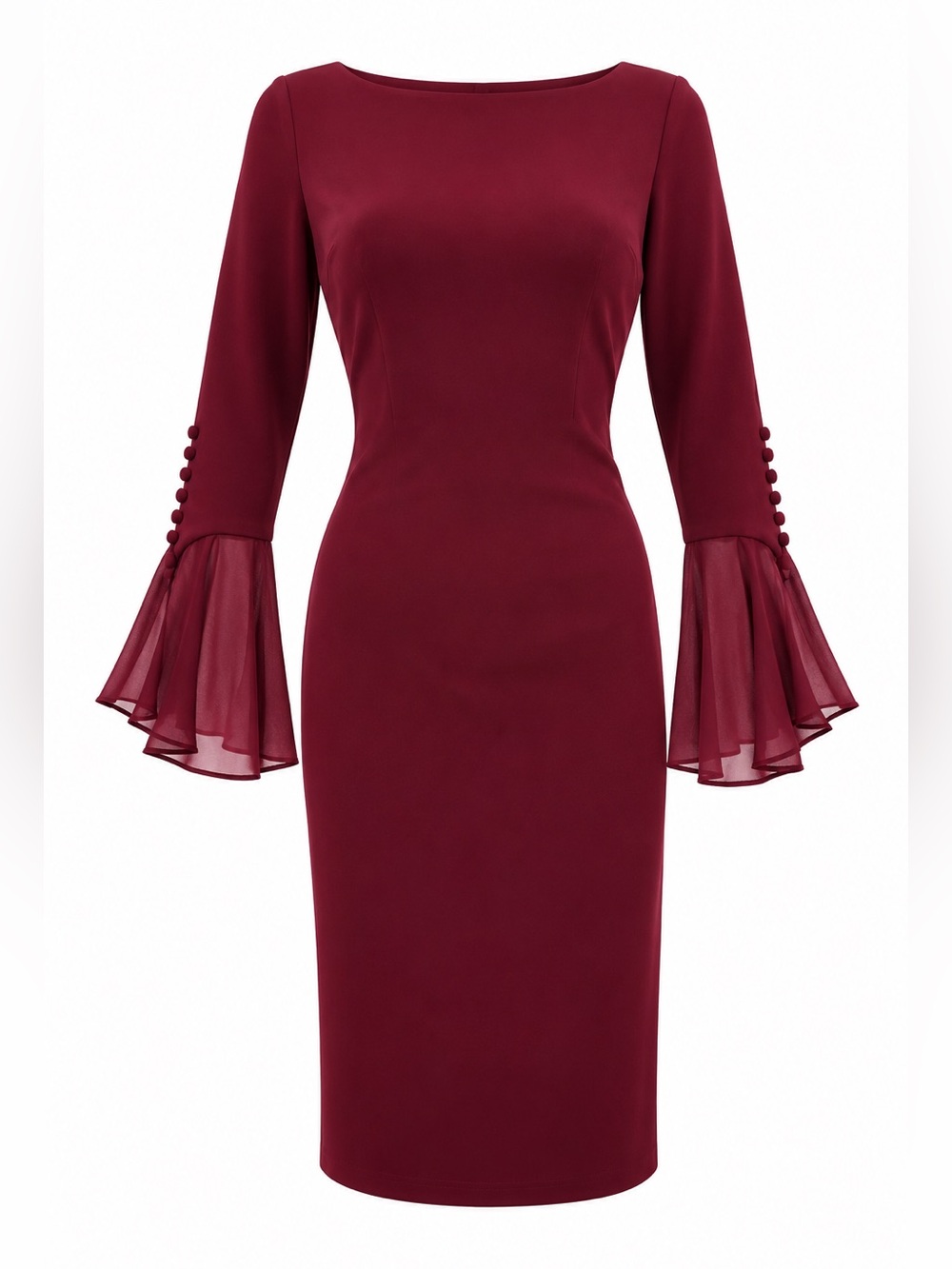 Calvin Klein Burgundy Chiffon Bell Sleeve Dress NWT 4